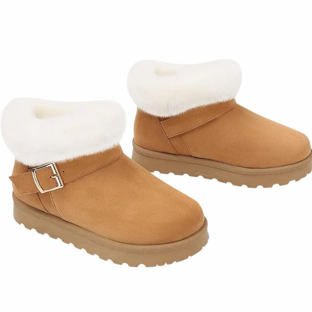 Goldnut/Ankle/Winter-Fall Boot/Women's/ Fluffy Trim & Buckle/Size: 6